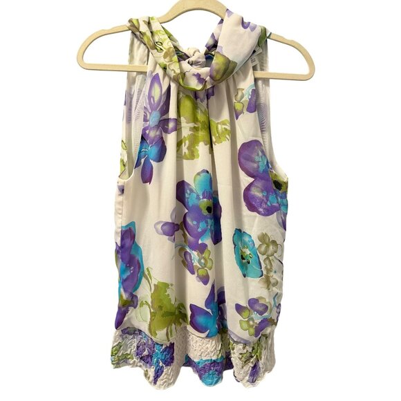 Dressbarn Floral Halter Top With Ruffled Hem Size L Flower Print Sleeveless top - Picture 6 of 12